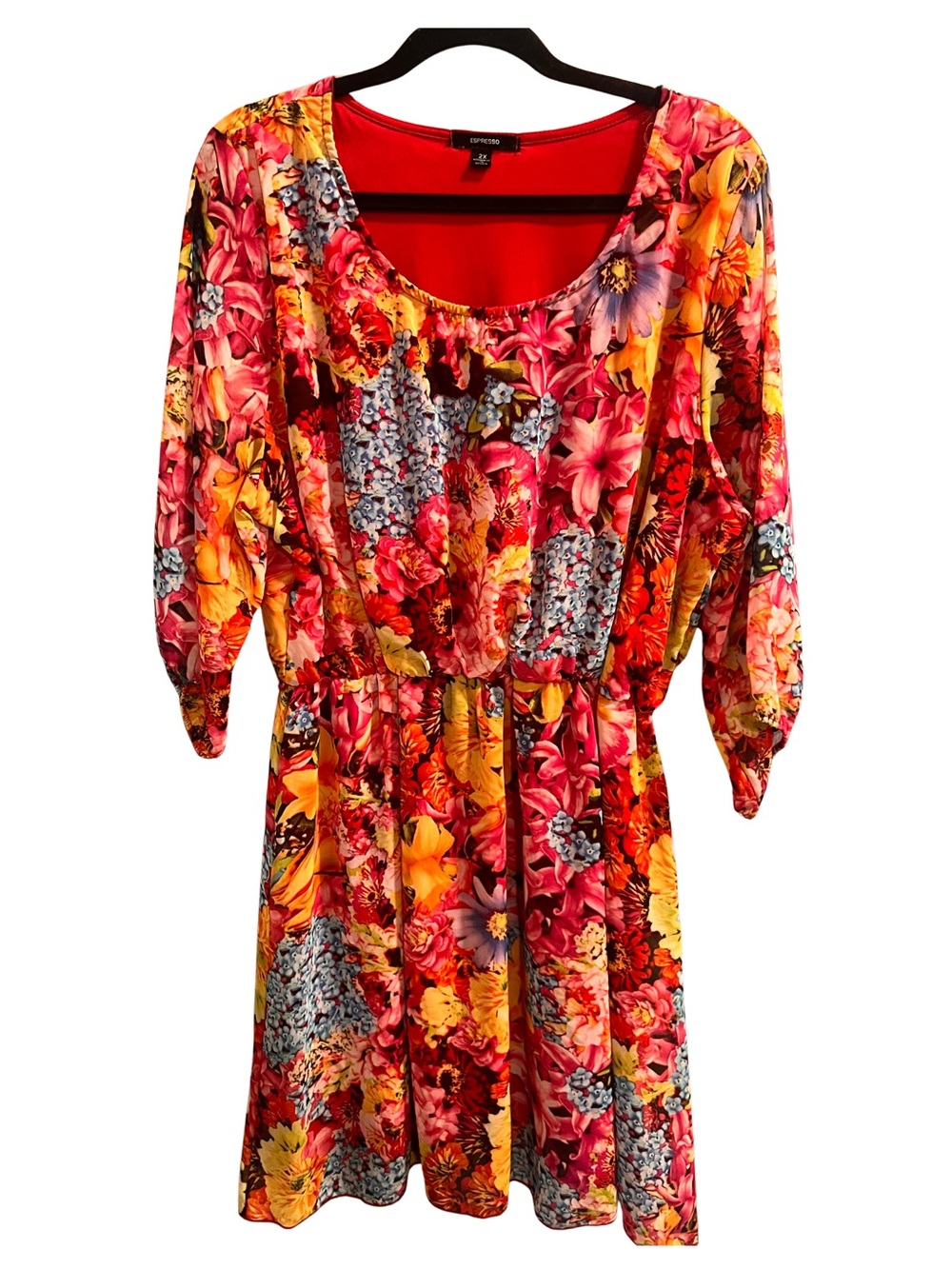 🌻Bright Floral Scoop Neck Women’s Dress - Red Multi🌺